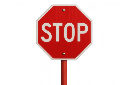Mandatory stop for vehicles and pedestrians: red stop sign on a clear background