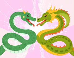 Obraz premium Two stylized dragons facing each other