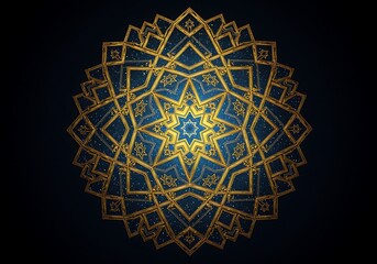 Elegant golden arabesque mandala pattern on deep blue background intricate geometric design for luxury and spiritual themes