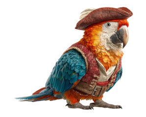 Colorful Parrot in Pirate Costume with Vibrant Feathers and Details