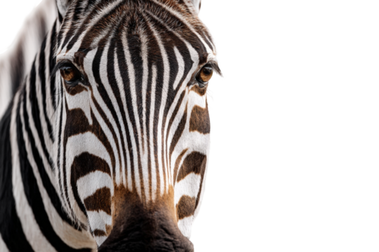 Close-up zebra portrait against black