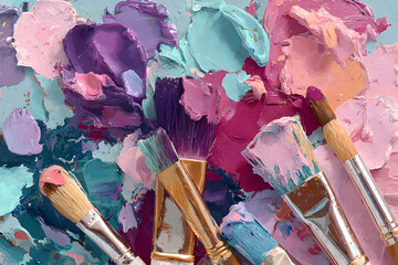 Fototapeta premium Paintbrushes in pastel-colored paint