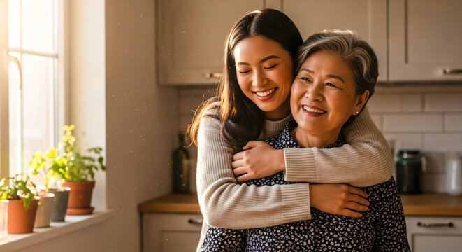 Affectionate Embrace: Generational Love Between Asian Daughter and Grandmother