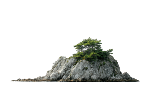 Rocky islet with green vegetation