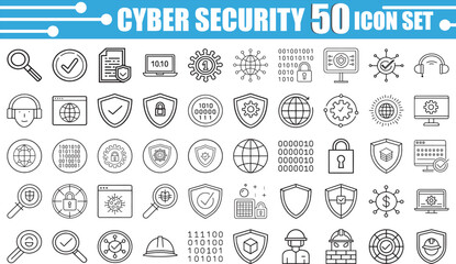 Cybersecurity Line Icon Set — 50 Symbols