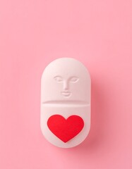 Pill with heart on pink background