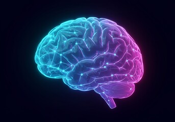Futuristic Human Brain with Neural Network Connections Glowing with Cyan and Magenta for Artificial Intelligence and Neuroscience Concepts