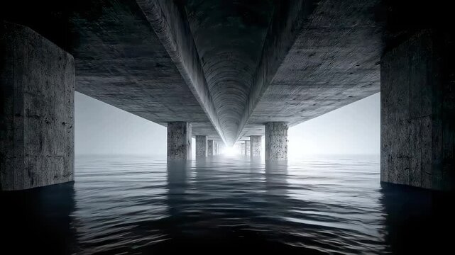 Bridge Structure on Water Extending into the Distance