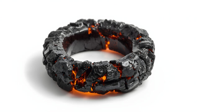 Molten rock ring with glowing embers on a white background
