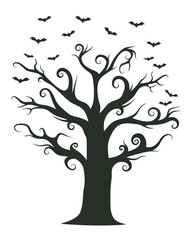 Fototapeta premium Spooky Tree Silhouette with Bats for Halloween Decoration