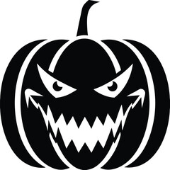 Black Halloween Pumpkin Vector Image with Scary Face and Teeth Illustration for Holiday Designs