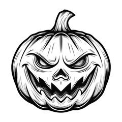 Monochromatic Spooky Pumpkin Halloween Vector Illustration with Intricate Line Work
