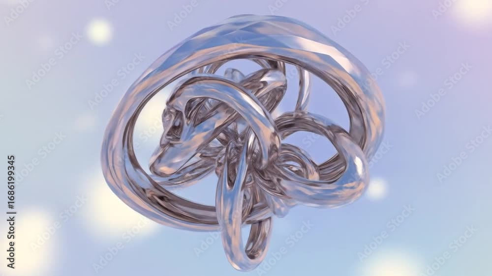 Wall mural abstract knot object of metallic circles on a blurred background, rotating view for intro or