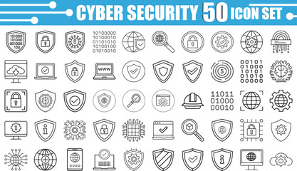  Cyber Security Icon Set – 50 Modern Line Icons for Data Protection, Network Safety, and Digital Privacy