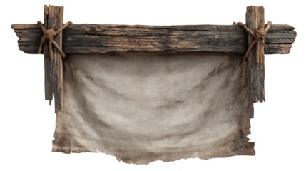Rustic wooden banner with draped cloth