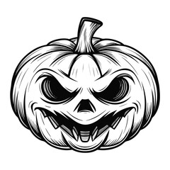Monochrome Halloween Pumpkin with Evil Face Vector Illustration for Spooky Season