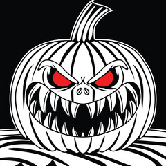 Menacing Halloween Pumpkin with Red Eyes Vector Illustration