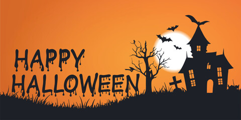 Eerie Halloween Night Scene with Spooky House and Bats © Bulbul