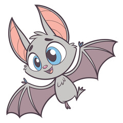 Cartoon Bat with Large Blue Eyes Soaring in Flight