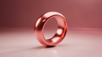 Elegant rose gold ring rotating slowly on a glossy surface, highlighting its smooth design - Powered by Adobe
