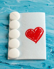 Pills and a heart on paper