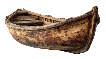 Aged wooden rowboat, isolated on black