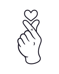 Korean finger heart vector line symbol, Finger love outline icon, K-POP stroke sign design, Kawaii K-POP print for fans, cute vector illustration