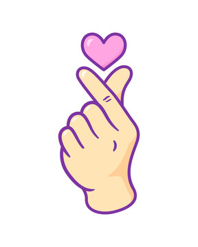 Korean finger heart vector symbol, Finger love icon, K-POP colorful sign design, Kawaii K-POP print for fans, cute cartoon vector illustration