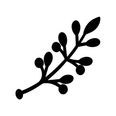 Stylized black silhouette of a flowering plant branch with simple vector design