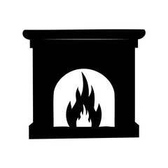 Elegant fireplace with roaring flames silhouette radiating warmth and comfort, design element