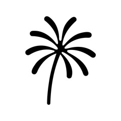Simple graphic depiction of a palm tree silhouette on white background