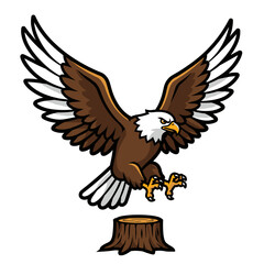 Obraz premium Cartoon bald eagle perched on tree stump