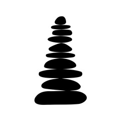 Black silhouette of a cairn balancing stones against a white background