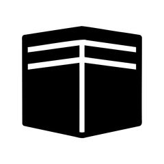 Graphic depiction of the Kaaba in Mecca, with distinct lines and shape