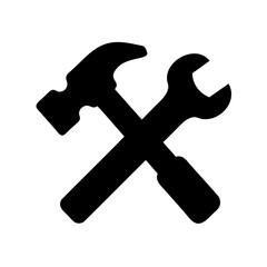 Crossed hammer and wrench, tools for building, fixing and repairing everything around you