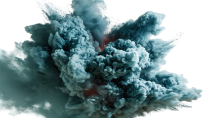 Abstract explosion of swirling teal and gray smoke