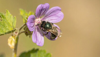 Bee pollinating a purple flower