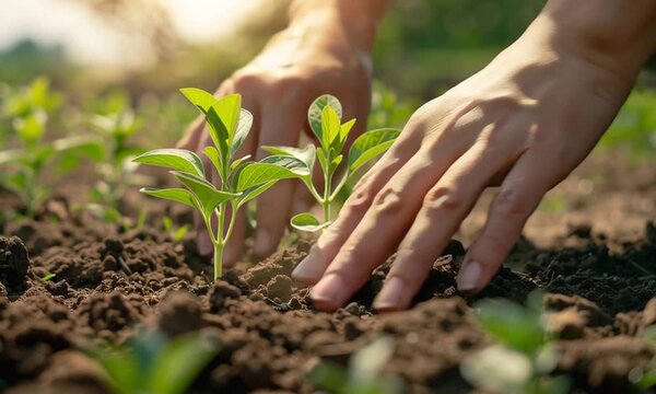 Techniques for planting trees, restoring forests, natural resources and the environment in the morning with gentle sunlight
