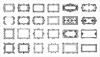 Set Of Ornamental Rectangular Frames And Borders