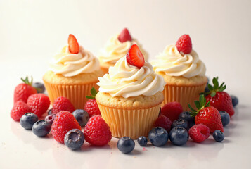 Delicious Cupcakes with Whipped Cream Frosting and Fresh Berries