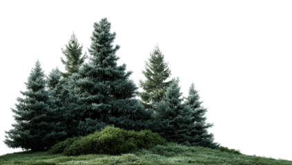 Group of evergreen trees on a grassy hill