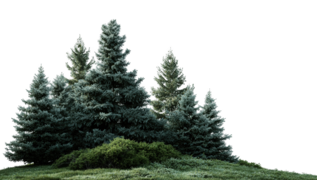 Group of evergreen trees on a grassy hill