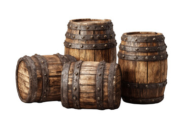 Obraz premium Three aged wooden barrels