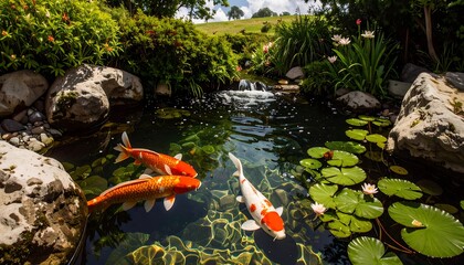 Koi fish in a serene garden pond