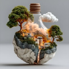 Eco concept with green energy, sustainability, renewable resources, nature conservation, and environmental protection design