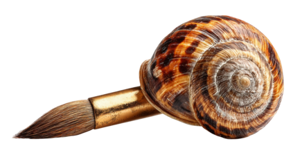 Snail as a paintbrush. Close-up of a snail, with a paintbrush as its tail