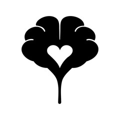 Abstract black floral shape with a white heart in the center illustration