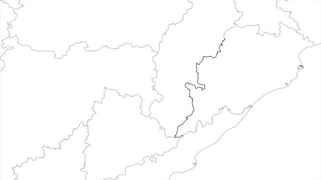 Aerial view of Odisha and the capital Bhubaneswar animation on white background, Odisha India Asia State Map Outline, Explore Odisha geography map, Odia, Odissa, Orissa