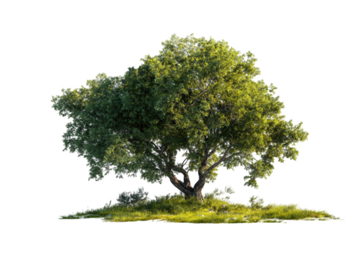 Lush green tree on a grassy knoll
