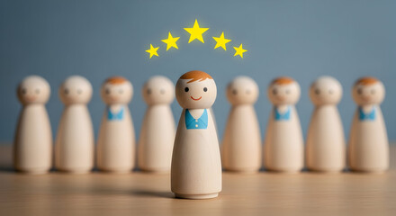 The best employee stands out from the crowd, achieving five stars and exceeding expectations in performance and teamwork.